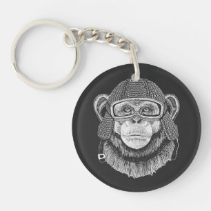 Chimpanzee Motorcycle Rider Key Ring