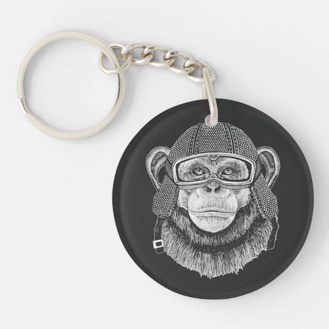 Chimpanzee Motorcycle Rider Key Ring (Front)