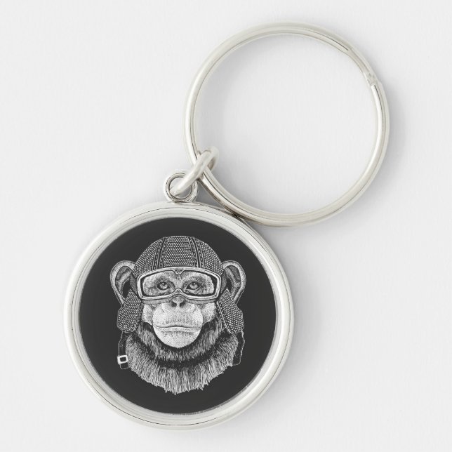 Chimpanzee Motorcycle Rider Key Ring (Front)