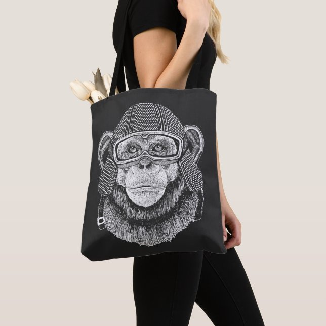 Chimpanzee Motorcycle Rider Tote Bag (Close Up)