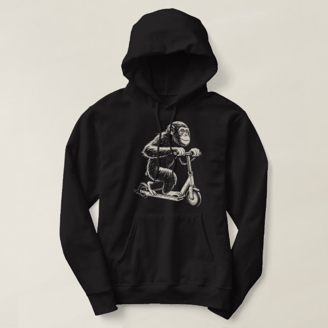 Chimpanzee On An E-Scooter Monkey Hoodie (Design Front)