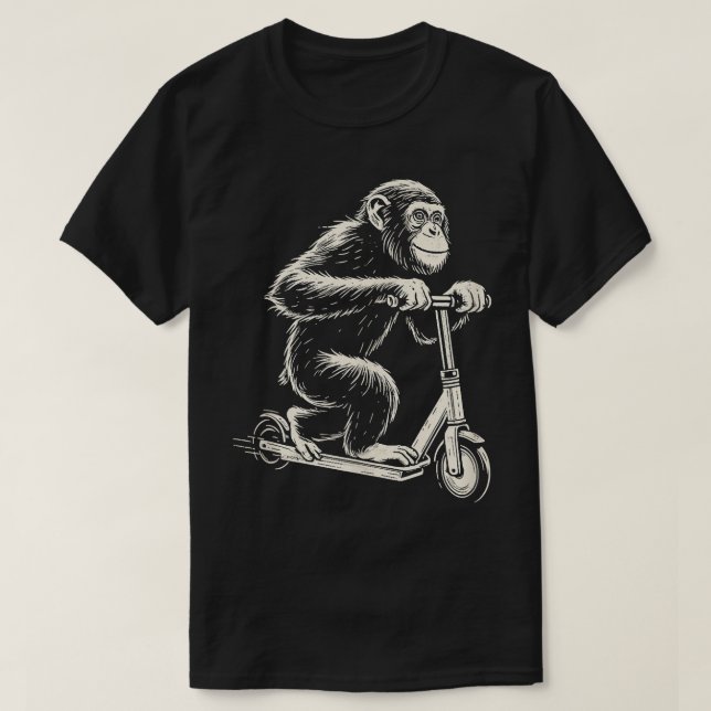 Chimpanzee On An E-Scooter Monkey T-Shirt (Design Front)