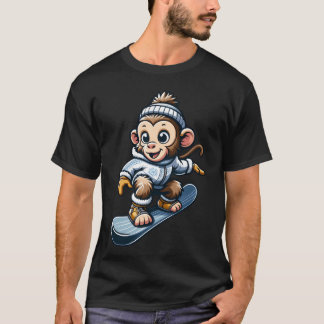 Chimpanzee on Snowboard Winter Sports friend T-Shirt