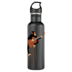 Chimpanzee playing acoustic guitar. Funny monkey 710 Ml Water Bottle