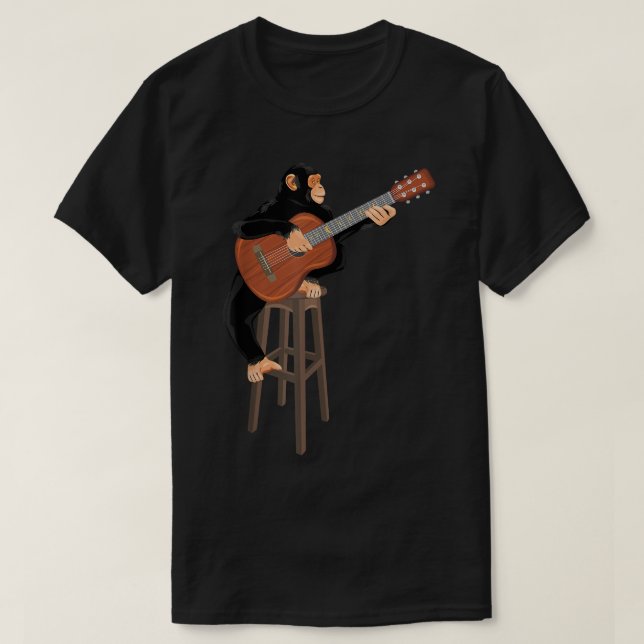 Chimpanzee playing acoustic guitar. Funny monkey T-Shirt (Design Front)