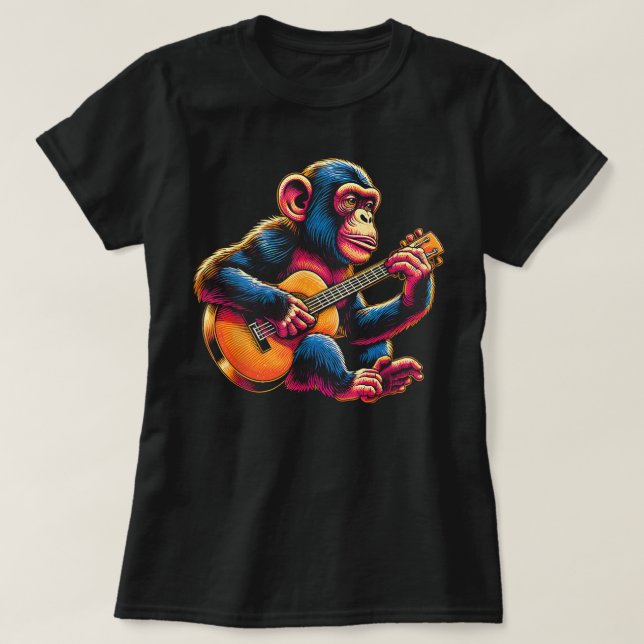 Chimpanzee Playing Guitar Chimps Monkey Guitarist T-Shirt (Design Front)