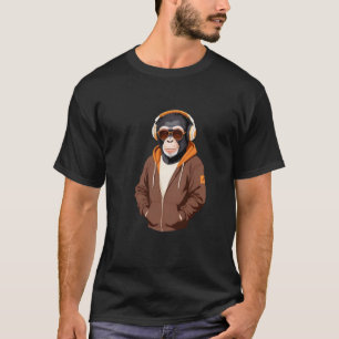 Chimpanzee Wearing Hoodie Funny Cool Animal Vector T-Shirt