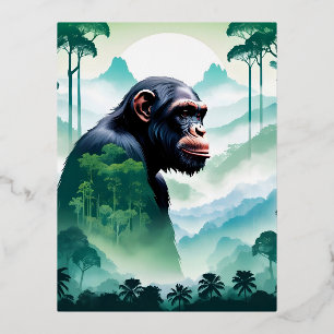Chimpanzee Wildlife Animal Nature Forest Jungle Foil Holiday Postcard