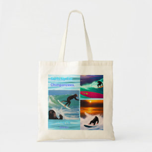 Chimpanzees Surfing Photo Collage, Budget Tote Bag
