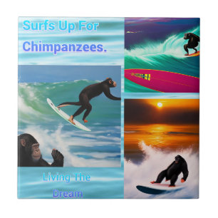 Chimpanzees Surfing Photo Collage, Ceramic Tile