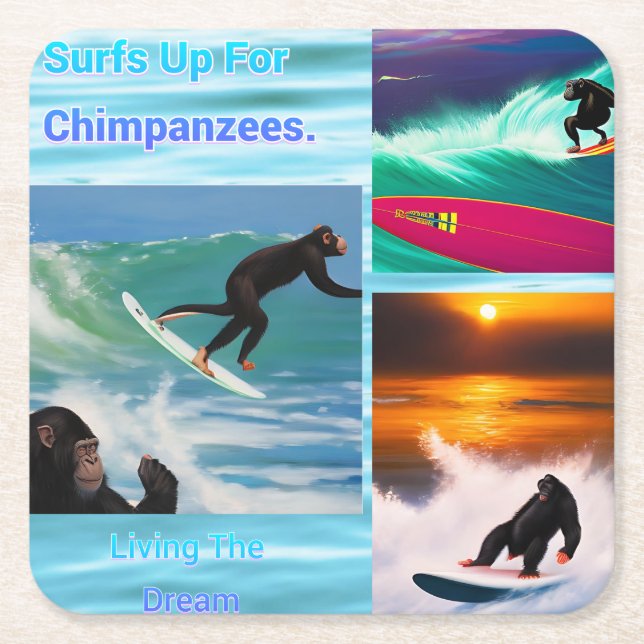 Chimpanzees Surfing Photo Collage, Coasters (Front)