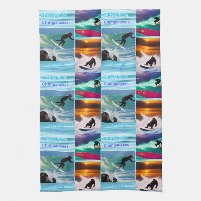 Chimpanzees Surfing Photo Collage,  Dish Towel (Vertical)