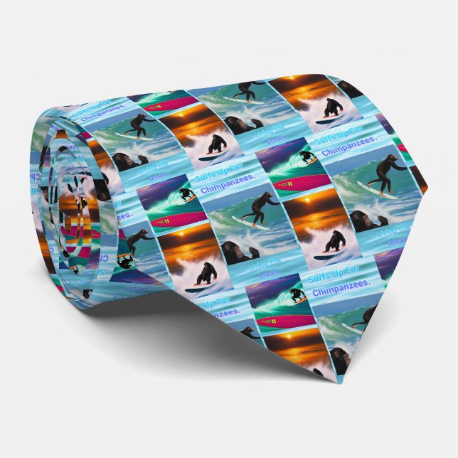 Chimpanzees Surfing Photo Collage, Neck Tie (Rolled)