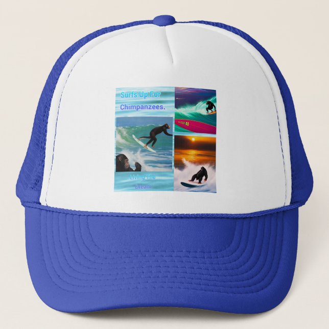 Chimpanzees Surfing Photo Collage, Truckers Hat (Front)