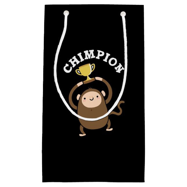 Chimpion Funny Champion Chimpanzee Pun Dark BG Small Gift Bag (Front)