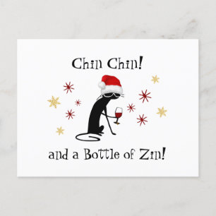 Chin Chin and a Bottle of Zin Funny Wine Cat Postcard