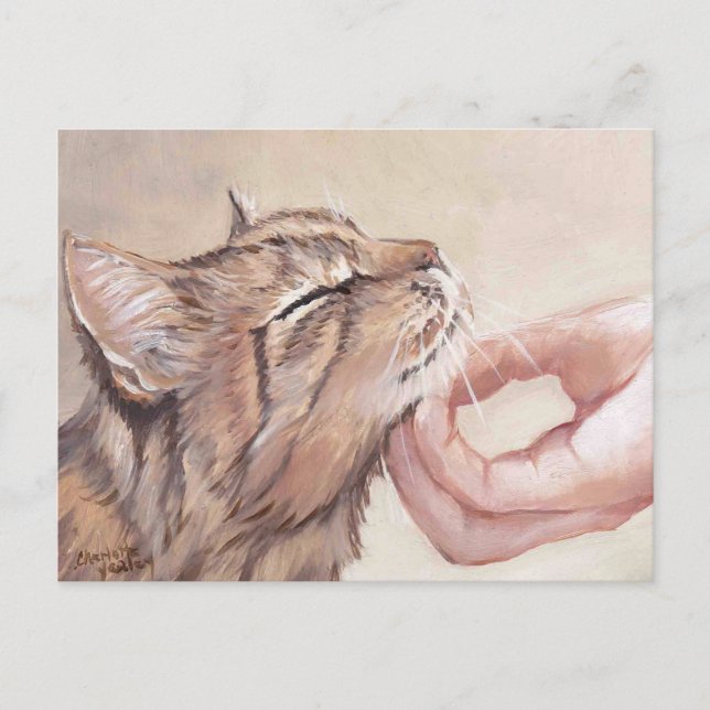 Chin Scratch Cat Art Postcard (Front)
