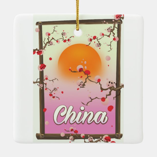 China Blossom Sunset Ceramic Ornament (Back)
