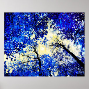 China blue, Nature photography, blue trees, moon Poster