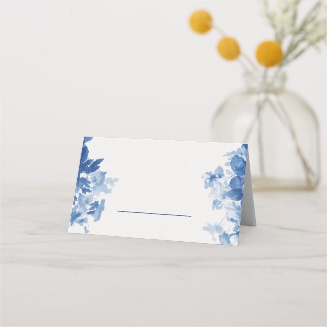 China Blue Watercolor Bridal Shower Place Card (Front)