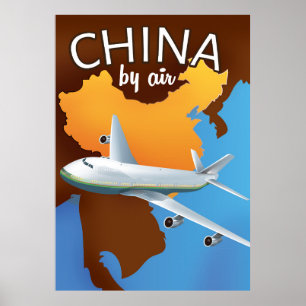 China By air travel poster