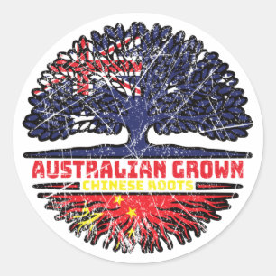 China Chinese Australian Australia Tree Roots Flag Classic Round Sticker
