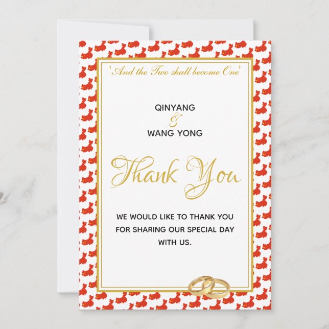 CHINA Christian Custom Photo Wedding  婚礼 Thank You Card (Front)