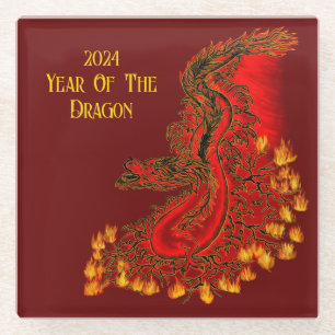 China Dragon , 2024 Year Of The Dragon Glass Coaster