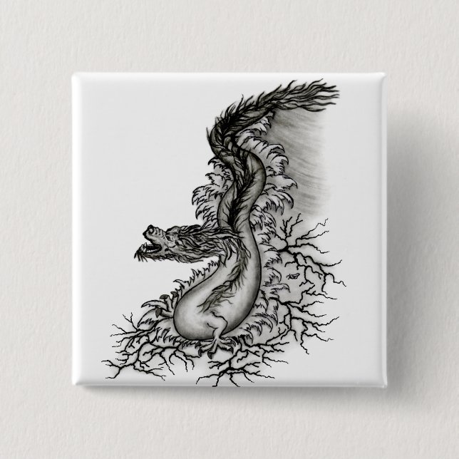 China Dragon, Black and white Design in Tattoostyl 15 Cm Square Badge (Front)