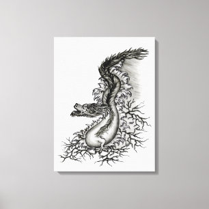 China Dragon, Black and white Design in Tattoostyl Canvas Print
