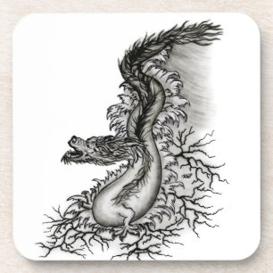China Dragon, Black and white Design in Tattoostyl Coaster
