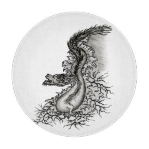 China Dragon, Black and white Design in Tattoostyl Cutting Board
