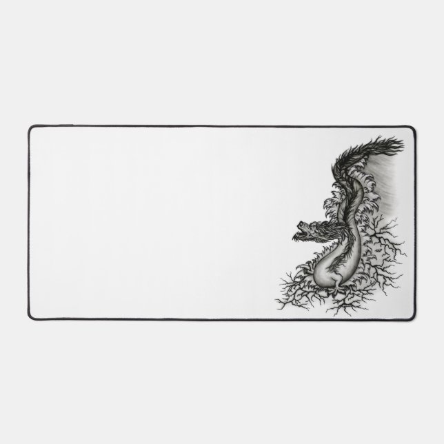 China Dragon, Black and white Design in Tattoostyl Desk Mat (Front)