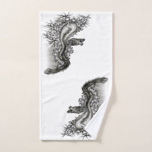 China Dragon, Black and white Design in Tattoostyl Hand Towel
