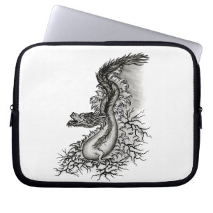 China Dragon, Black and white Design in Tattoostyl Laptop Sleeve