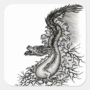 China Dragon, Black and white Design in Tattoostyl Square Sticker