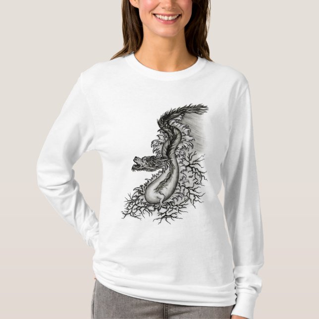 China Dragon, Black and white Design in Tattoostyl T-Shirt (Front)