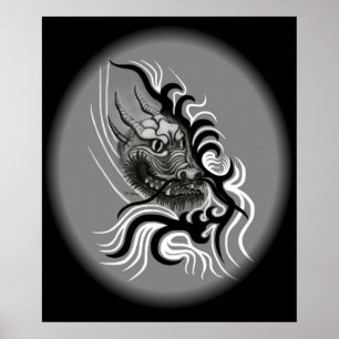 China Dragon in Tattoo Style Poster
