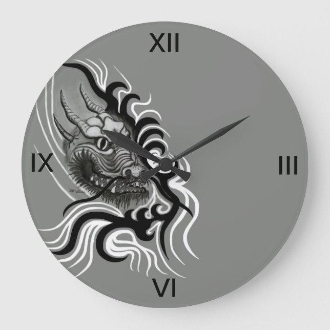 China Dragon in Tattoostyle Large Clock (Front)