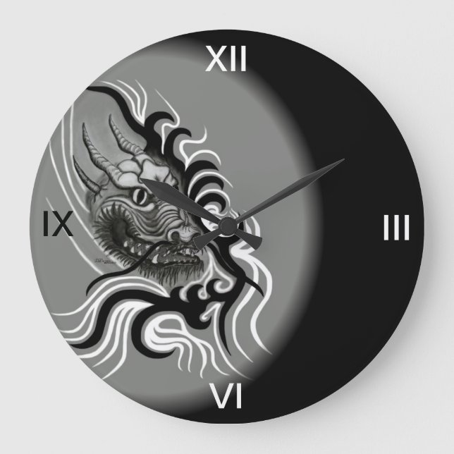 China Dragon in Tattoostyle Large Clock (Front)