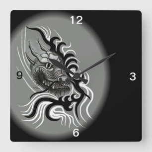 China Dragon in Tattoostyle Square Wall Clock