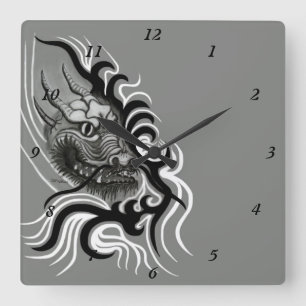 China Dragon in Tattoostyle Square Wall Clock