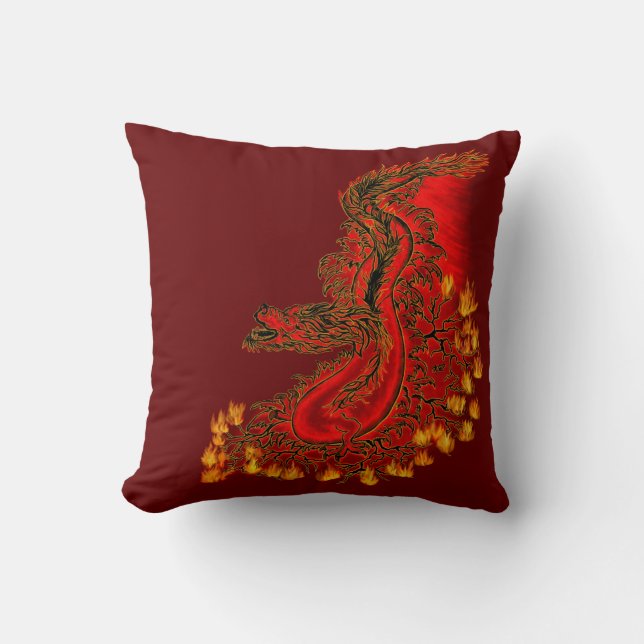 China Dragon red and gold design Cushion (Front)