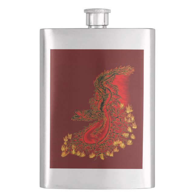 China Dragon red and gold design Hip Flask (Front)