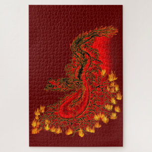 China Dragon red and gold design Jigsaw Puzzle