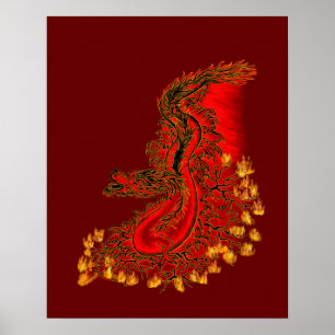China Dragon red and gold design Poster