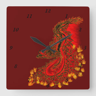 China Dragon red and gold design Square Wall Clock