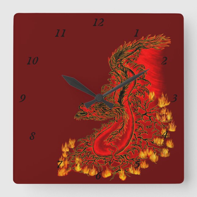 China Dragon red and gold design Square Wall Clock (Front)