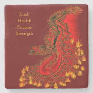 China Dragon red and gold design Stone Coaster