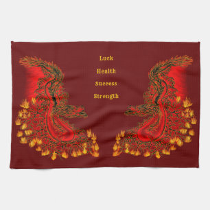 China Dragon red and gold design Tea Towel